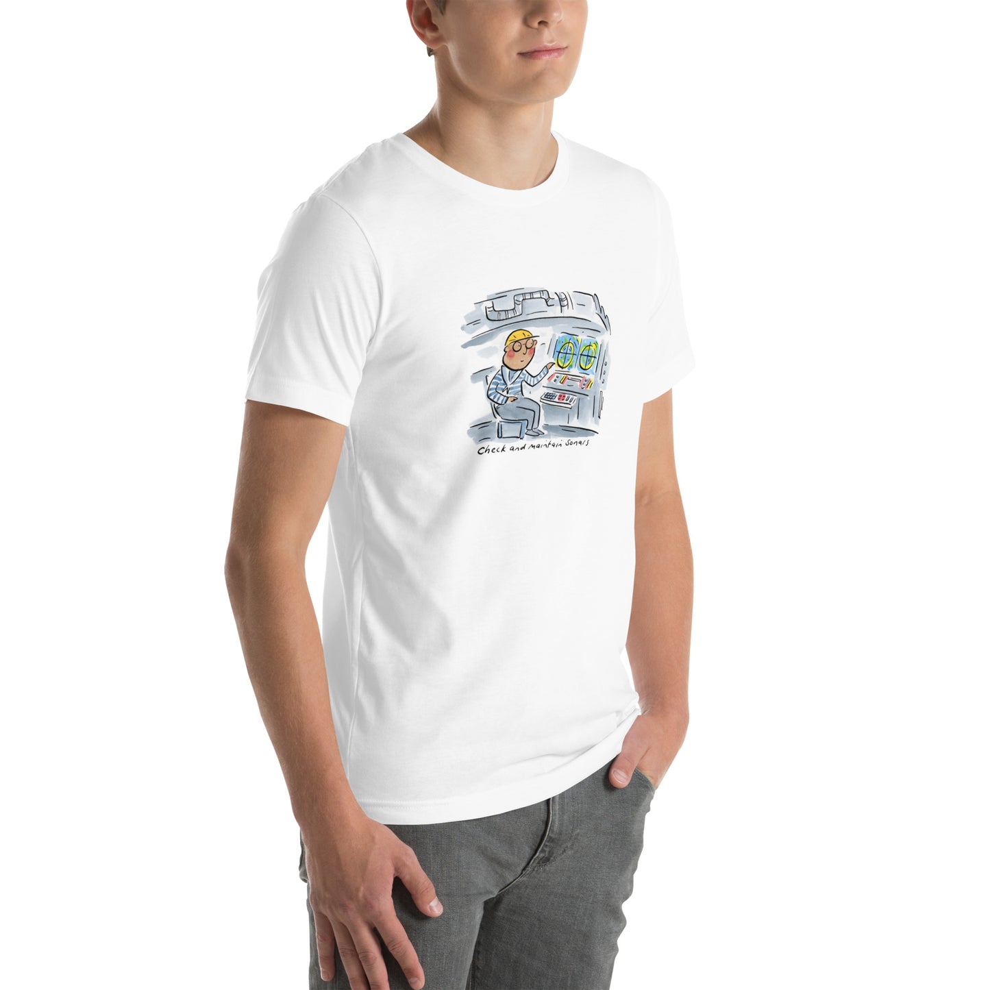 Check and Maintain Sonars Illustration by Rosie Brooks Unisex t-shirt