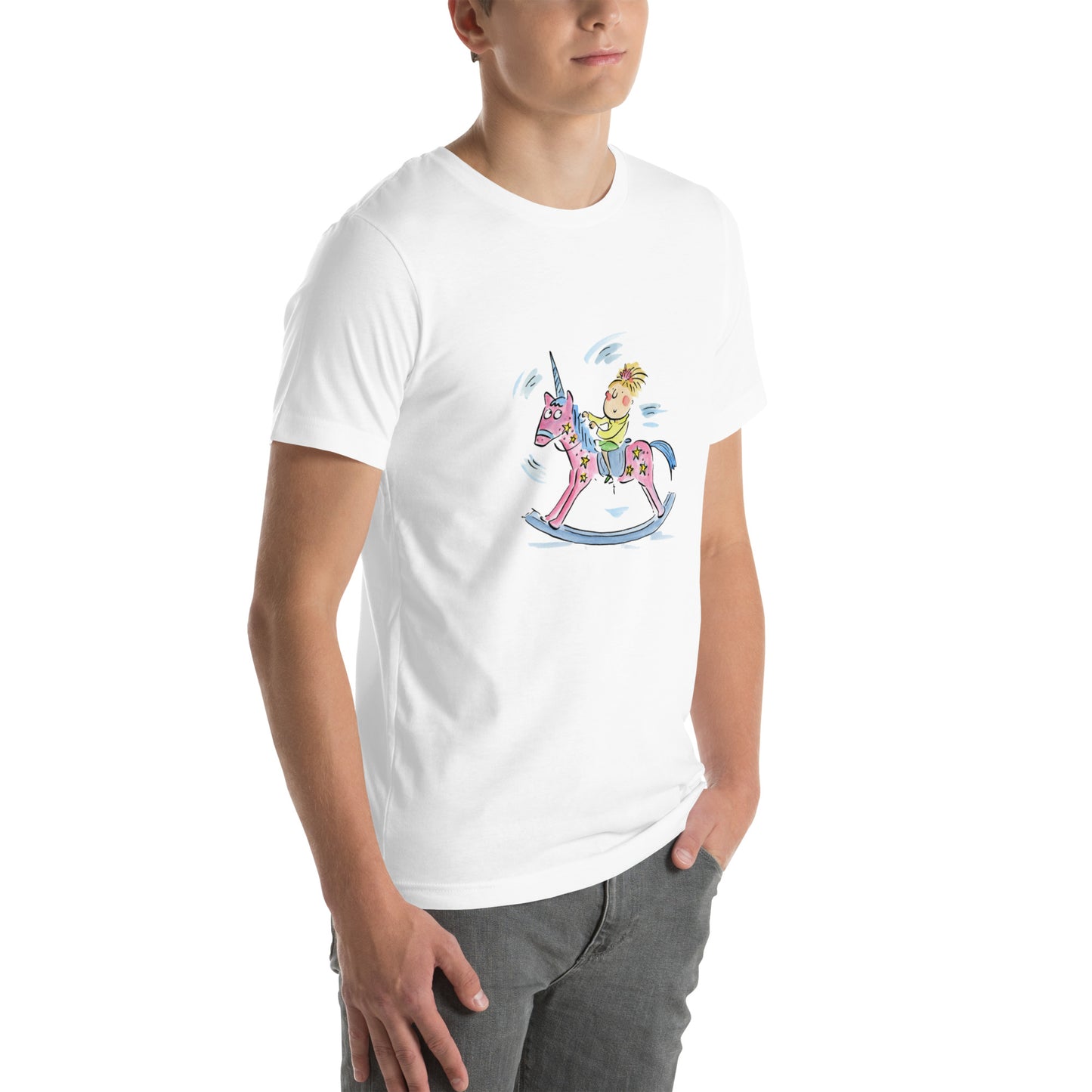 Rocking Unicorn Illustration by Rosie Brooks Unisex t-shirt