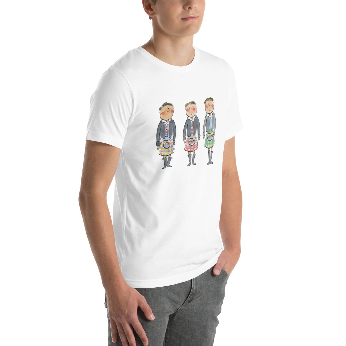 Three Kilts Illustration by Rosie Brooks Unisex t-shirt