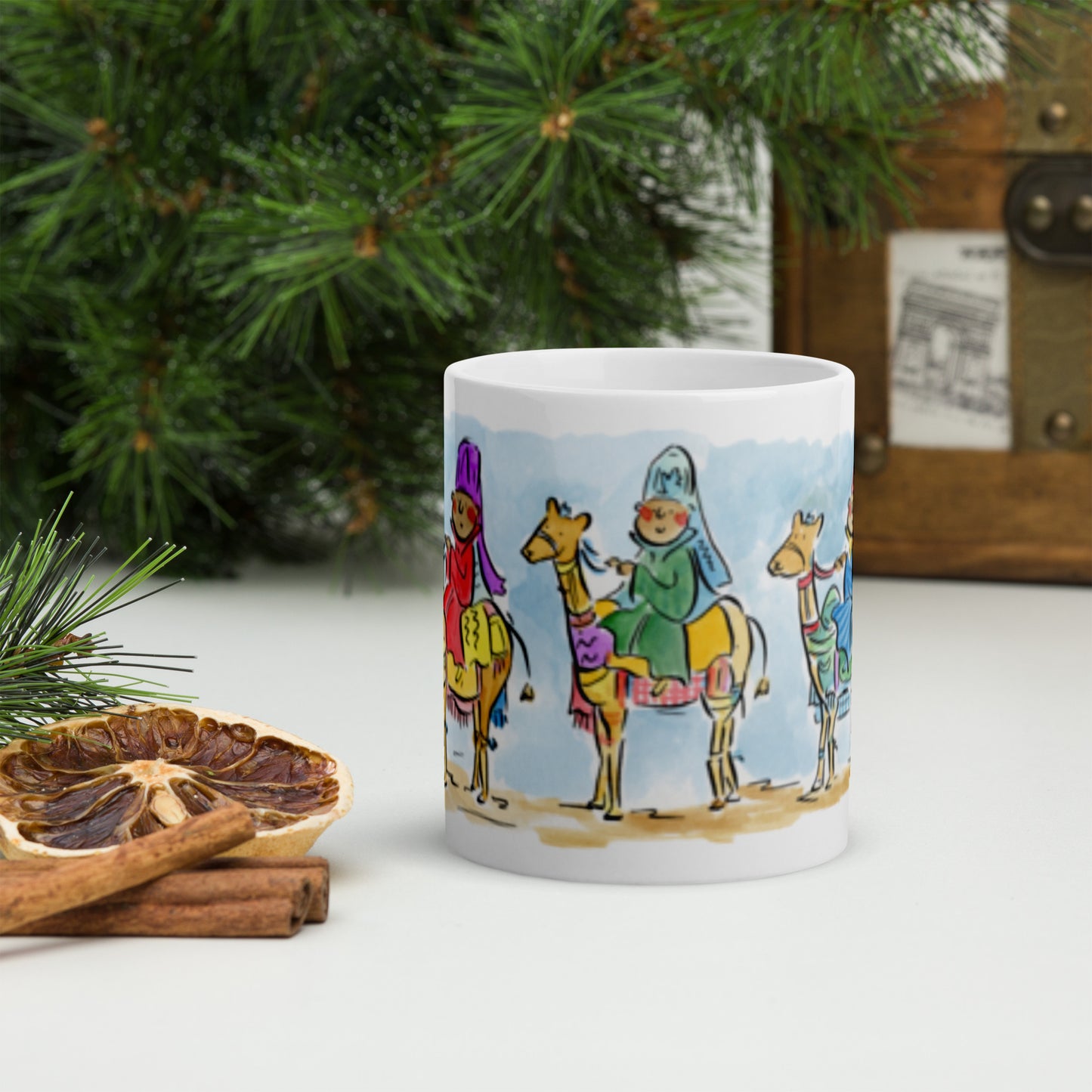 We Three Kings Illustration by Rosie Brooks White glossy mug