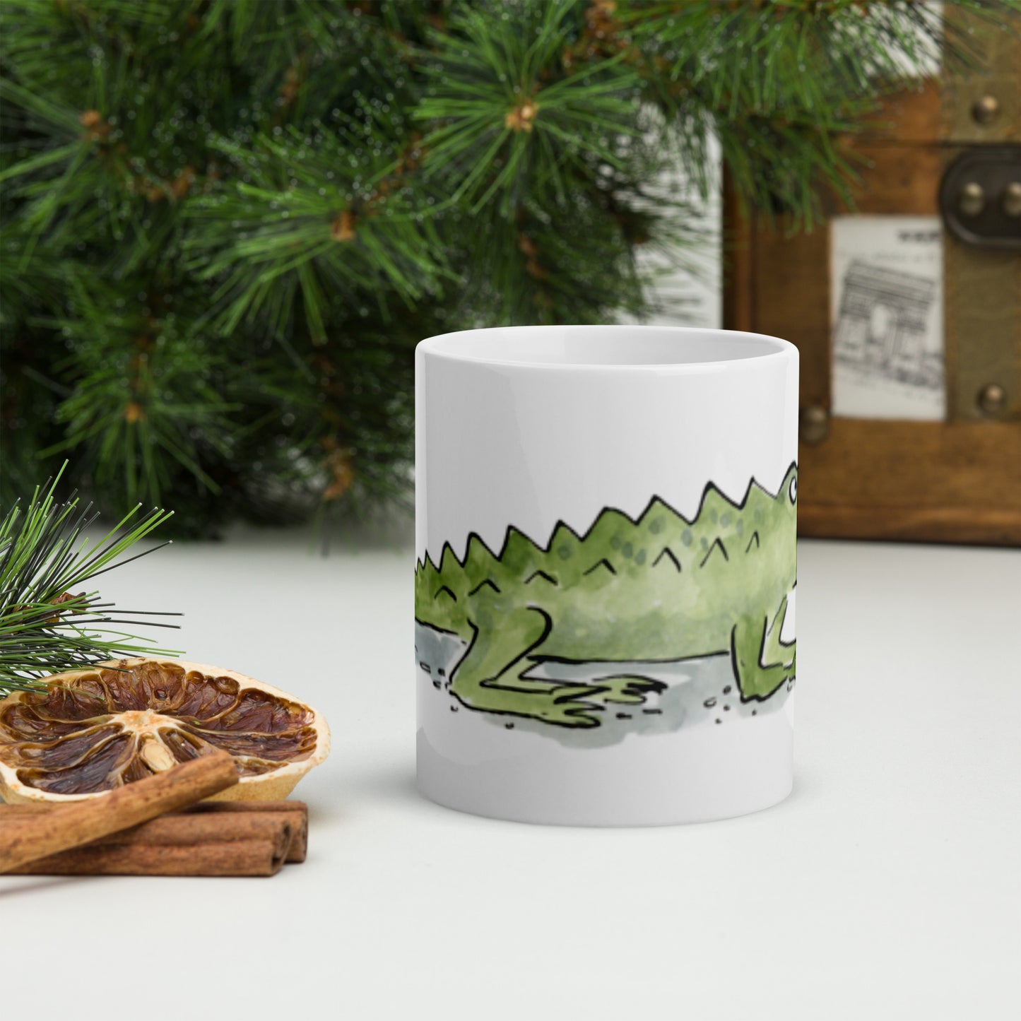 Alligator Illustration by Rosie Brooks White glossy mug