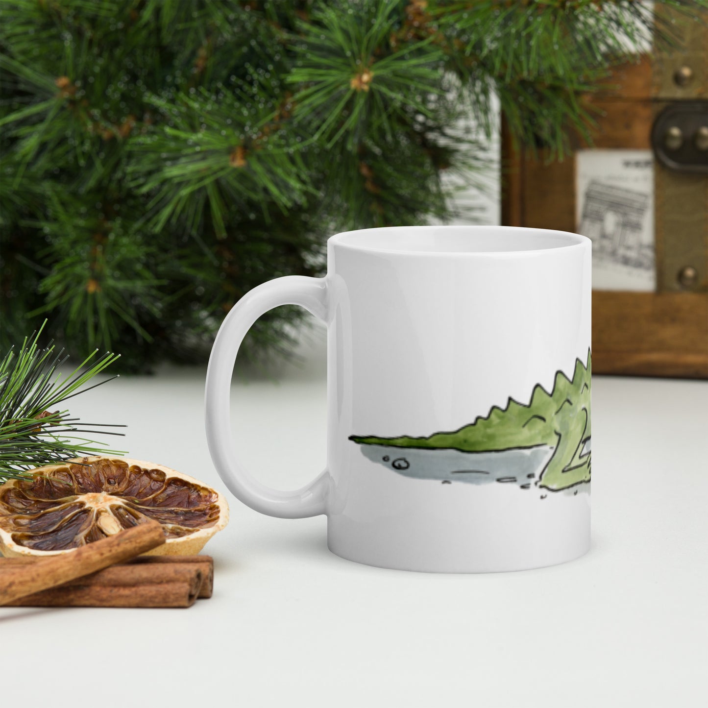 Alligator Illustration by Rosie Brooks White glossy mug