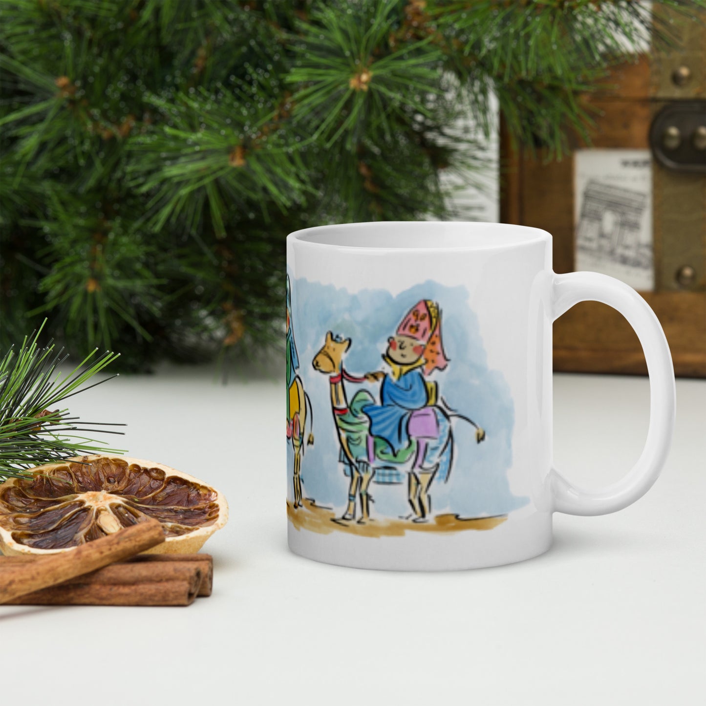 We Three Kings Illustration by Rosie Brooks White glossy mug