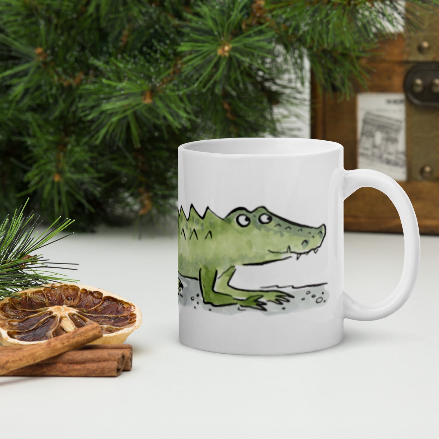 Alligator Illustration by Rosie Brooks White glossy mug