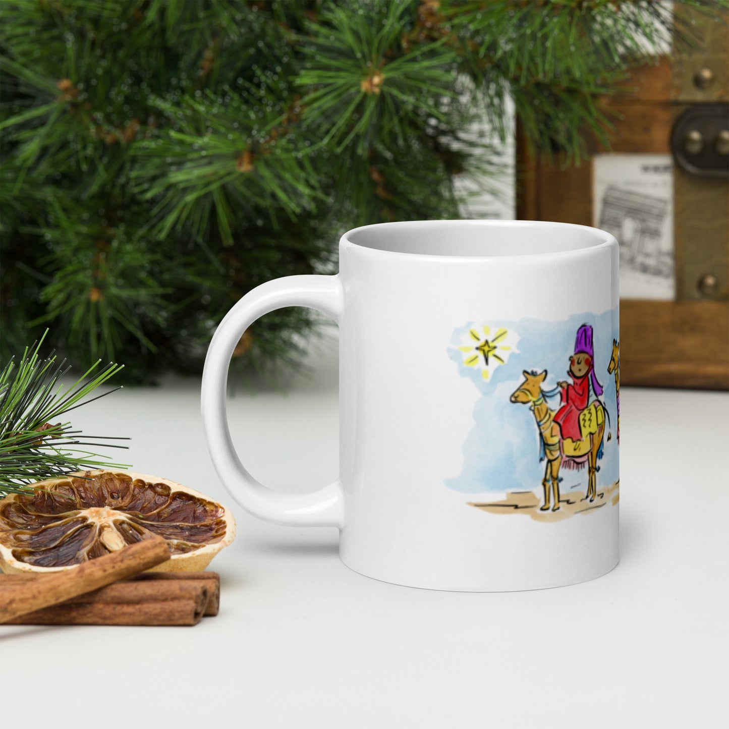 We Three Kings Illustration by Rosie Brooks White glossy mug