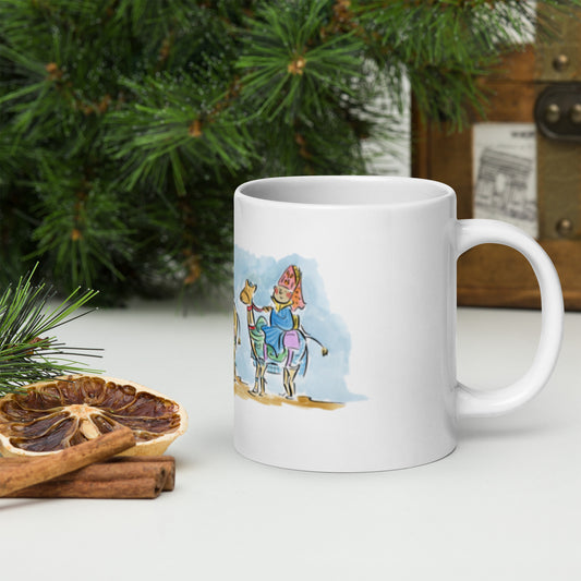 We Three Kings Illustration by Rosie Brooks White glossy mug