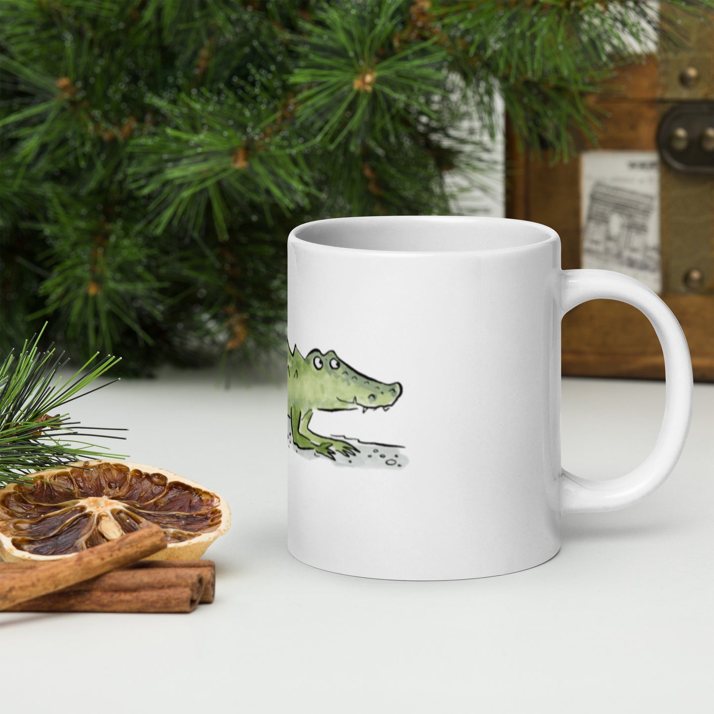 Alligator Illustration by Rosie Brooks White glossy mug