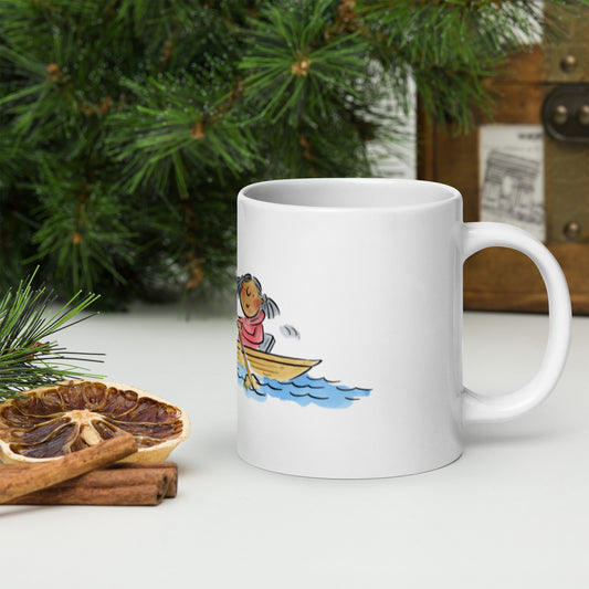 Rowing Illustration by Rosie Brooks White glossy mug