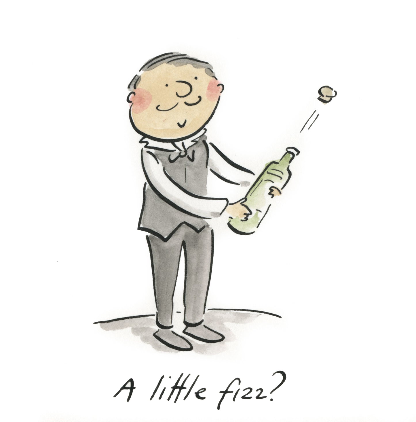 A Little Fizz? original pen and ink and watercolour illustration by Rosie Brooks