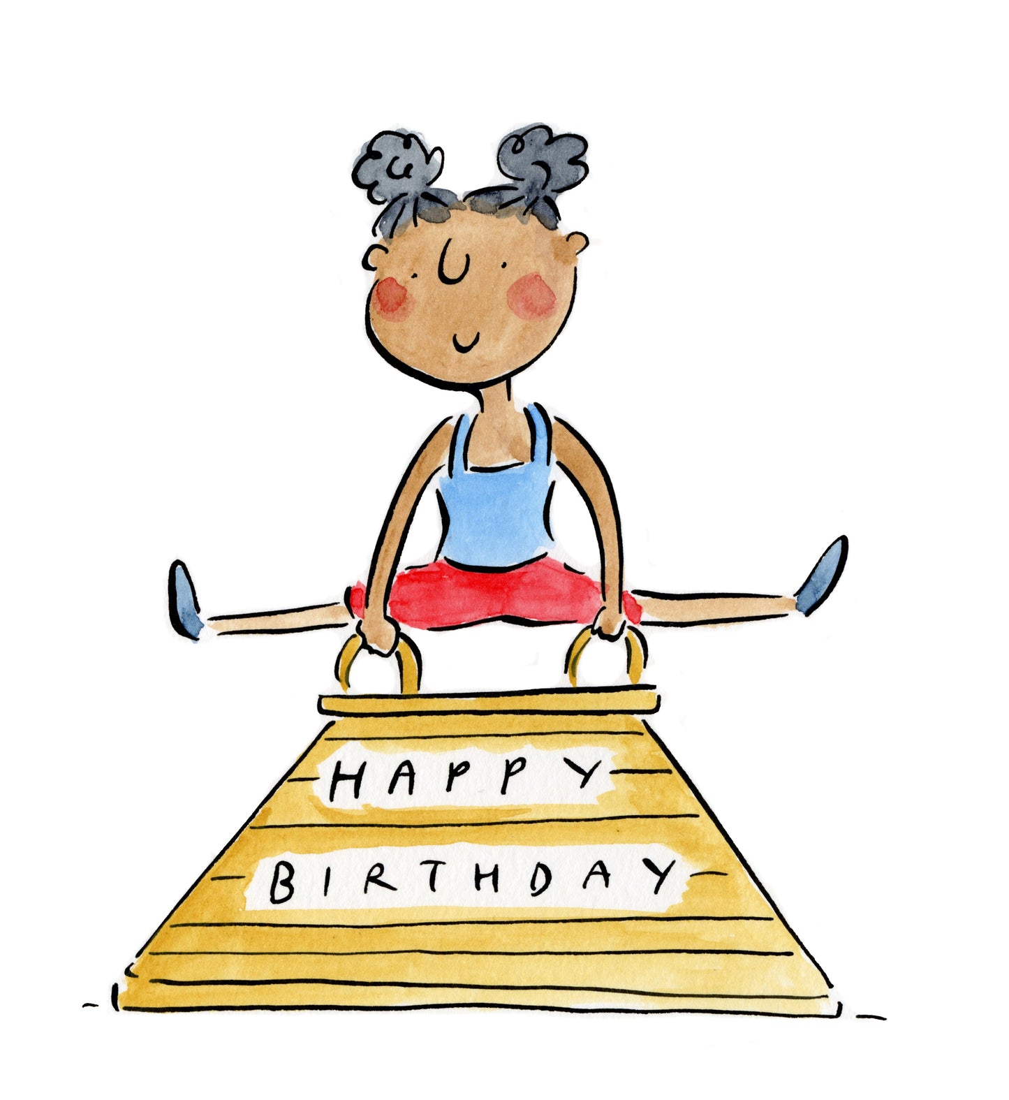 Happy Birthday original pen and ink and watercolour illustration by Rosie Brooks